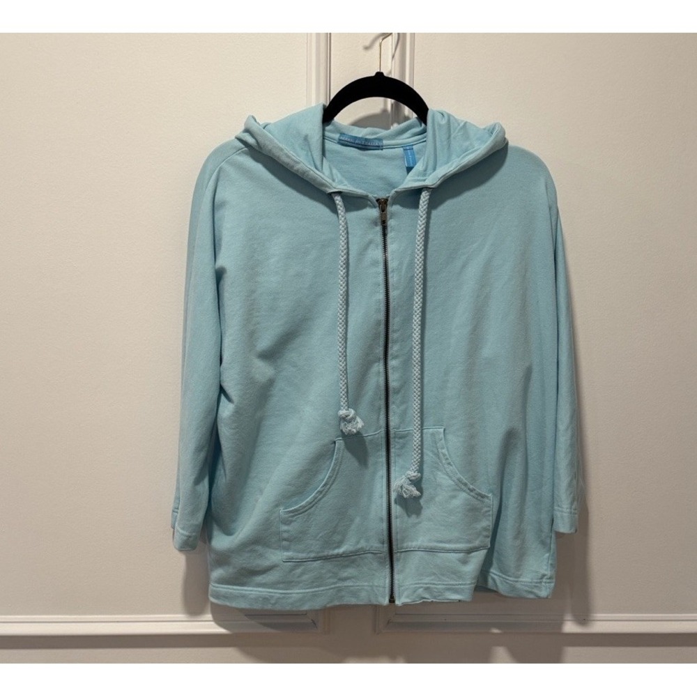 Terryl by Thalia Aqua Blue Hoodie Size S Full Zip Cotton‎ Modal Blend Soft